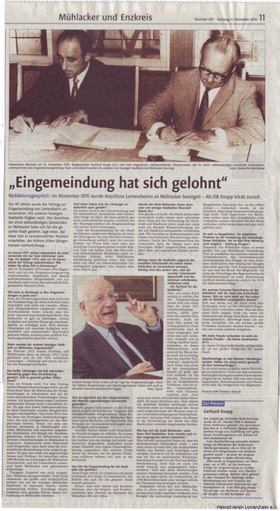 Bericht aus dem Mühlacker Tagblatt vom 06.11.2010